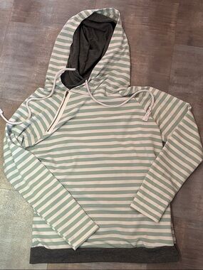 Source Unknown Mint Green and White Striped Hoodie Sweatshirt